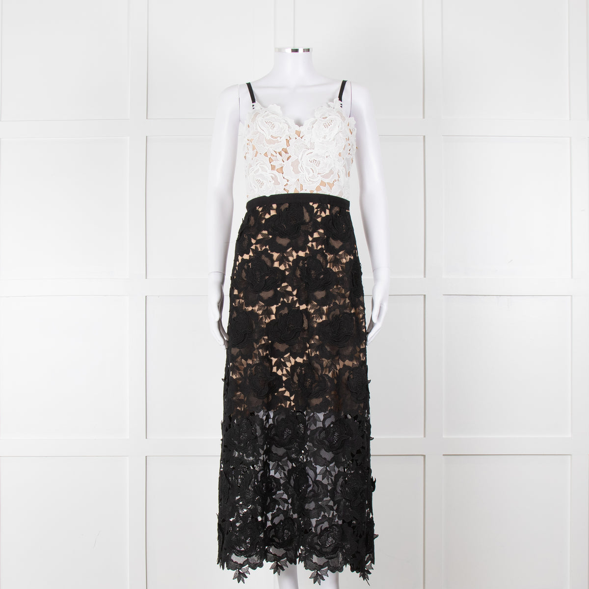 Catherine Deane Black White Lace Sleeveless Midi Dress