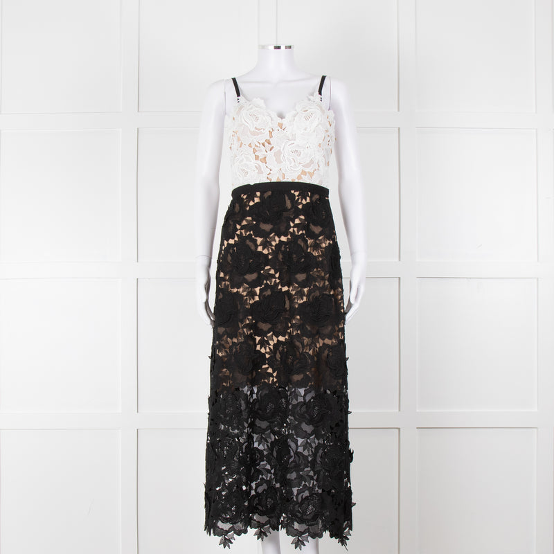 Catherine Deane Black White Lace Sleeveless Midi Dress
