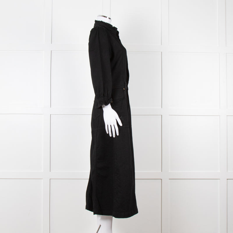 Donna Ida X Fran Bacon Black Frill Collar Denim Midi Dress