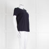 Weekend Max Mara Navy T-Shirt with Jeweled Bow Patch Pocket
