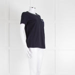 Weekend Max Mara Navy T-Shirt with Jeweled Bow Patch Pocket