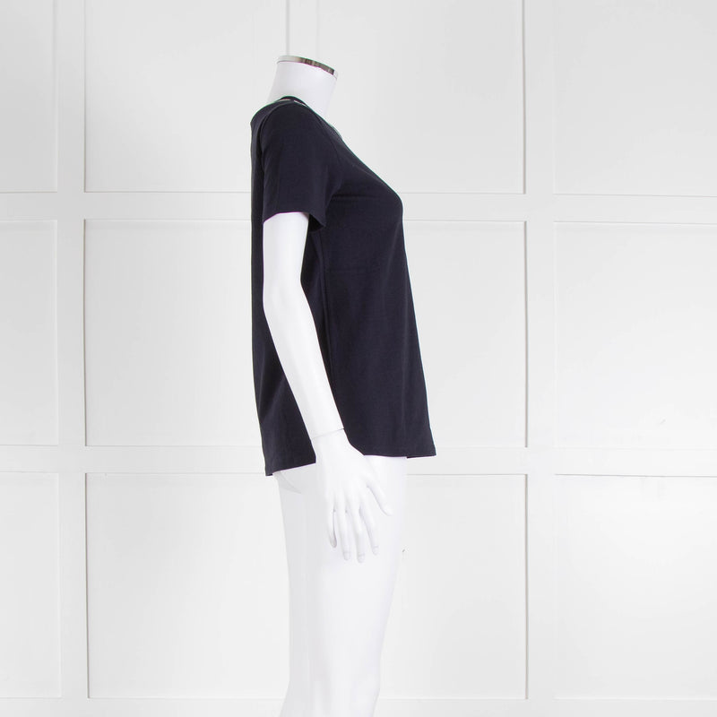 Weekend Max Mara Navy T-Shirt with Jeweled Bow Patch Pocket