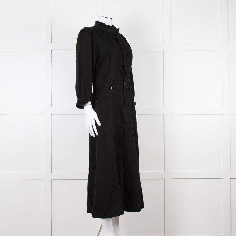 Donna Ida X Fran Bacon Black Frill Collar Denim Midi Dress