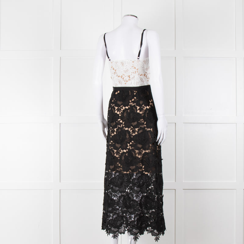 Catherine Deane Black White Lace Sleeveless Midi Dress