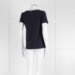 Weekend Max Mara Navy T-Shirt with Jeweled Bow Patch Pocket
