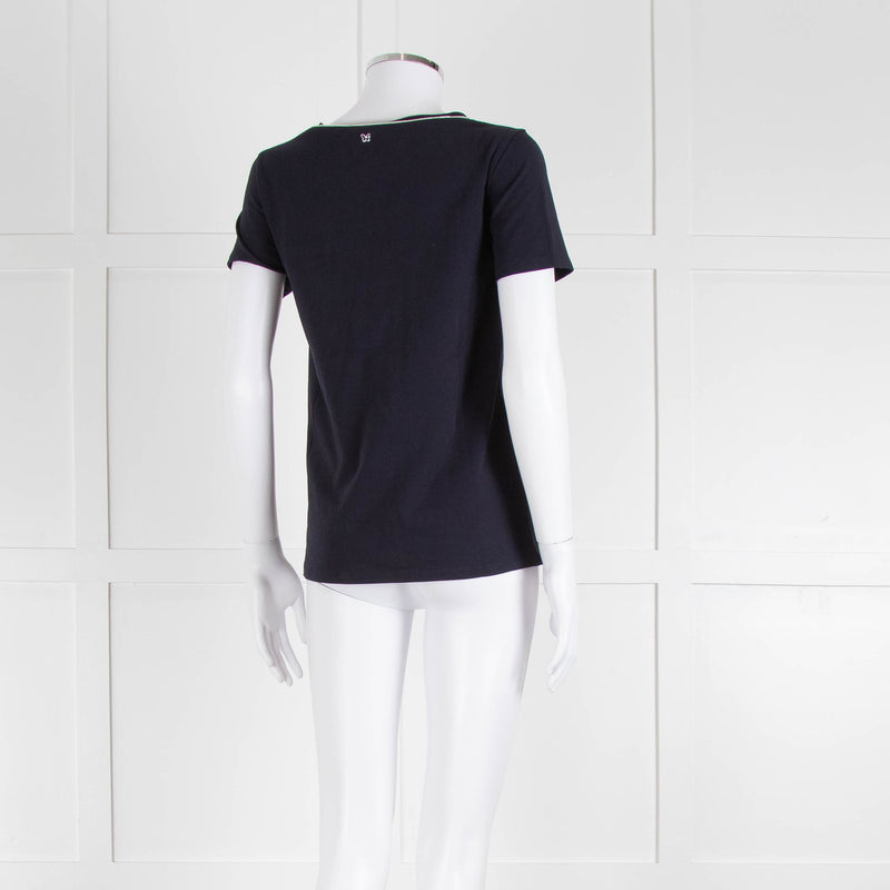 Weekend Max Mara Navy T-Shirt with Jeweled Bow Patch Pocket