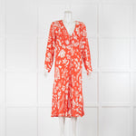 Rixo  Orange Cream Floral Long Sleeve Midi Dress