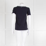 Weekend Max Mara Navy T-Shirt with Jeweled Bow Patch Pocket