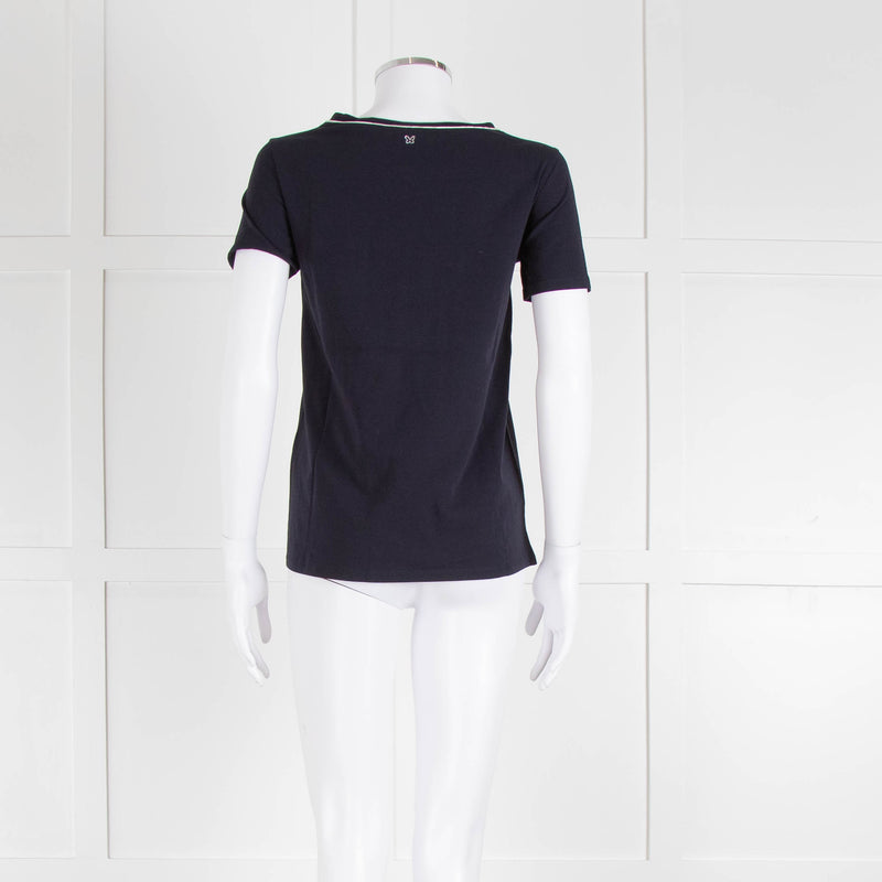 Weekend Max Mara Navy T-Shirt with Jeweled Bow Patch Pocket