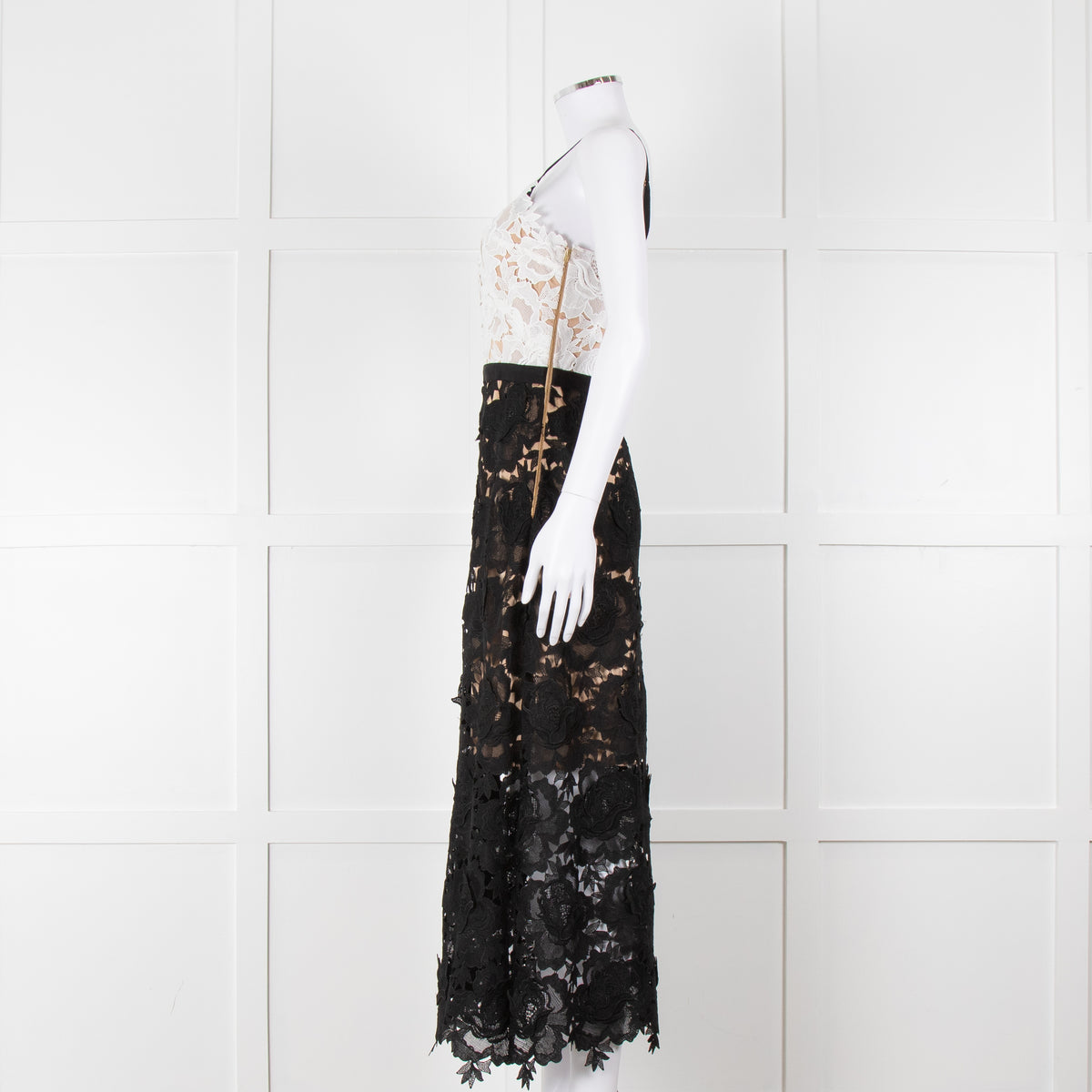 Catherine Deane Black White Lace Sleeveless Midi Dress