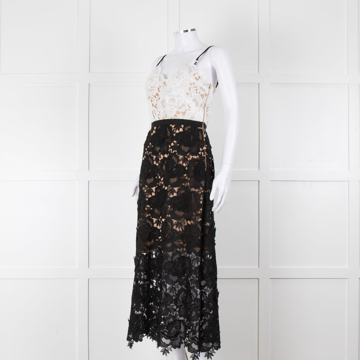 Catherine Deane Black White Lace Sleeveless Midi Dress