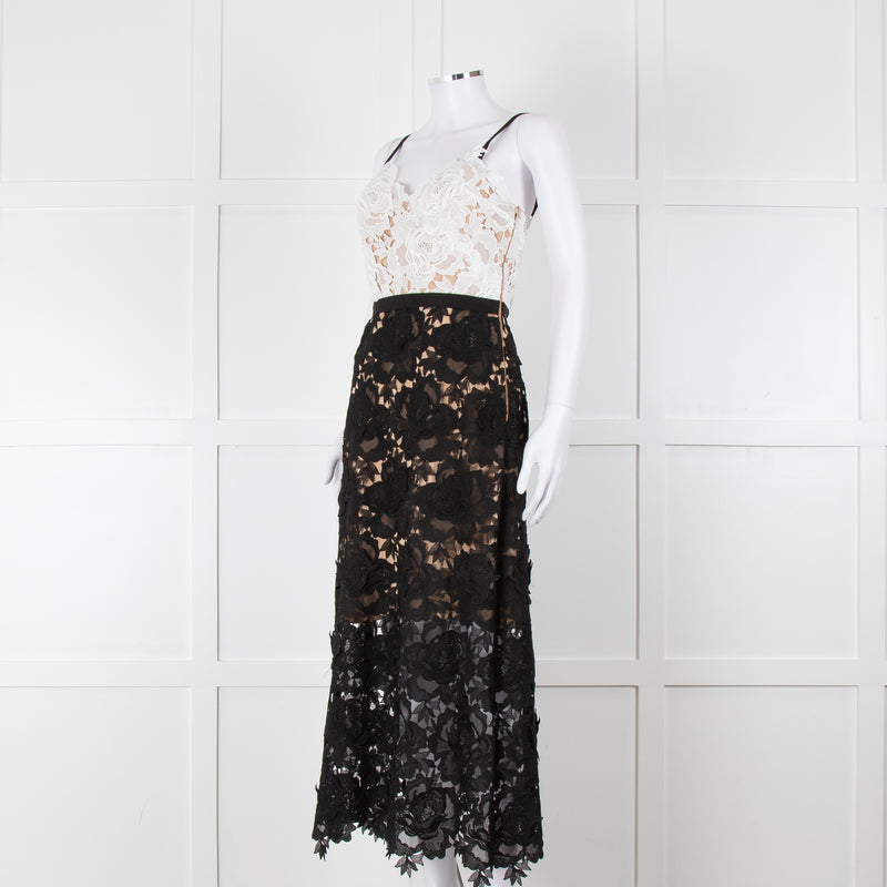 Catherine Deane Black White Lace Sleeveless Midi Dress
