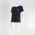 Weekend Max Mara Navy T-Shirt with Jeweled Bow Patch Pocket
