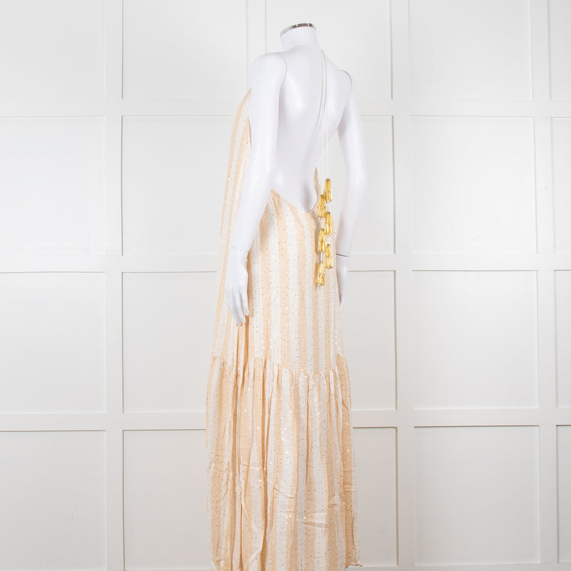 Sundress White and Beige Striped Dress with Sequin Detail