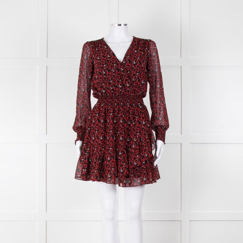 Michael By Michael Kors Black Red Elasticated Waist Mini Dress