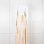 Sundress White and Beige Striped Dress with Sequin Detail