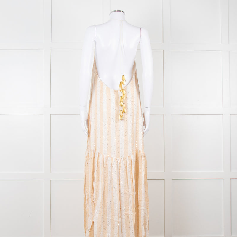 Sundress White and Beige Striped Dress with Sequin Detail
