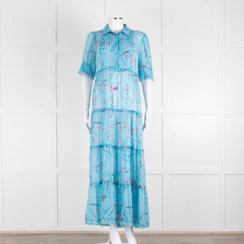 Zadig & Voltaire Turquoise Floral Tiered Maxi Dress