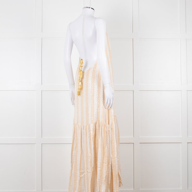 Sundress White and Beige Striped Dress with Sequin Detail