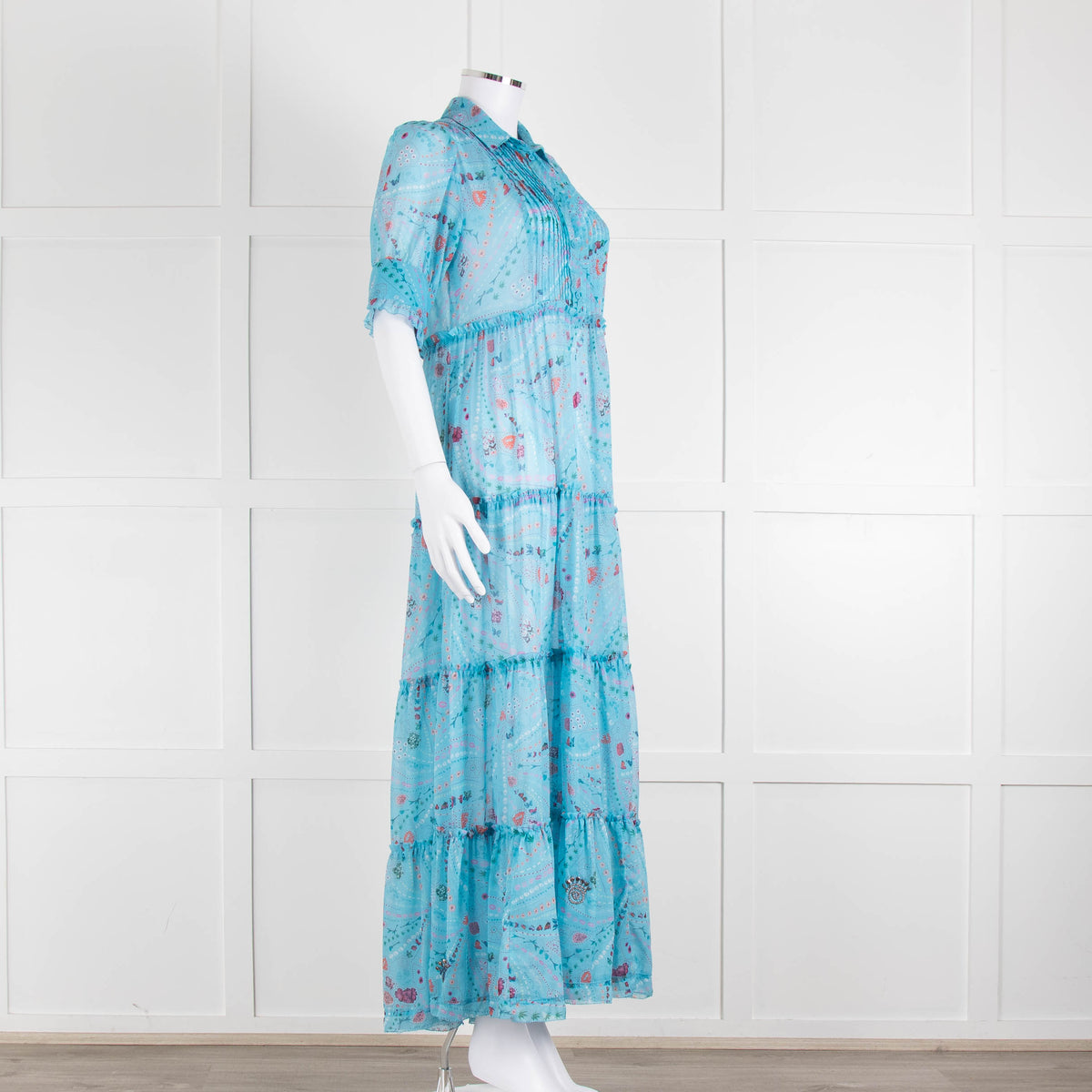 Zadig & Voltaire Turquoise Floral Tiered Maxi Dress