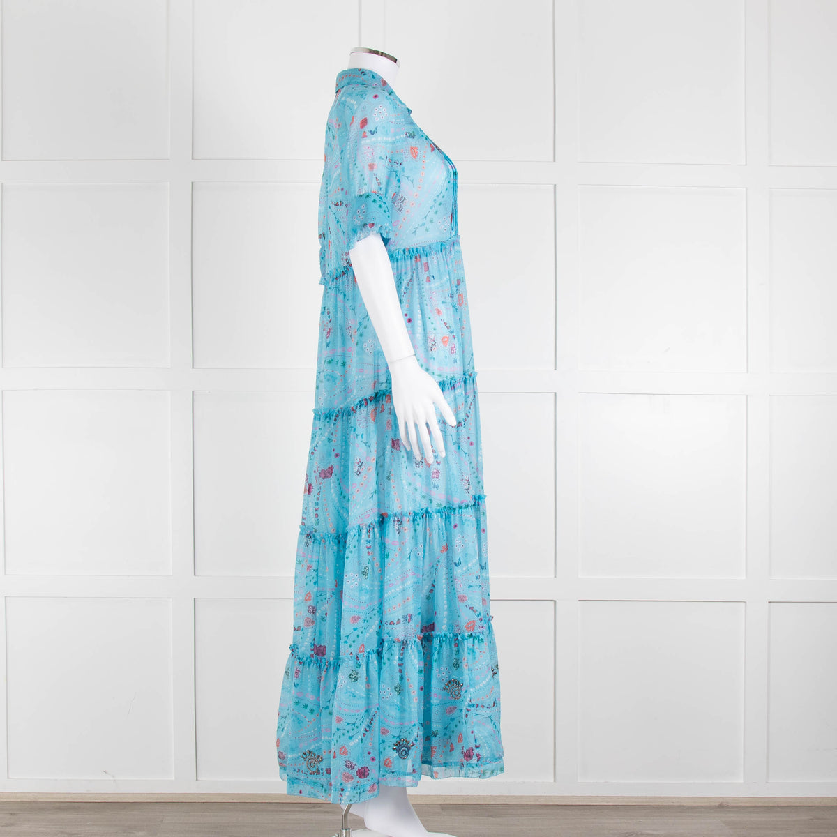 Zadig & Voltaire Turquoise Floral Tiered Maxi Dress