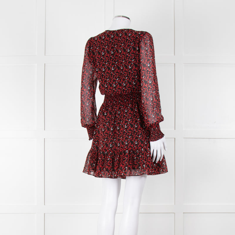 Michael By Michael Kors Black Red Elasticated Waist Mini Dress