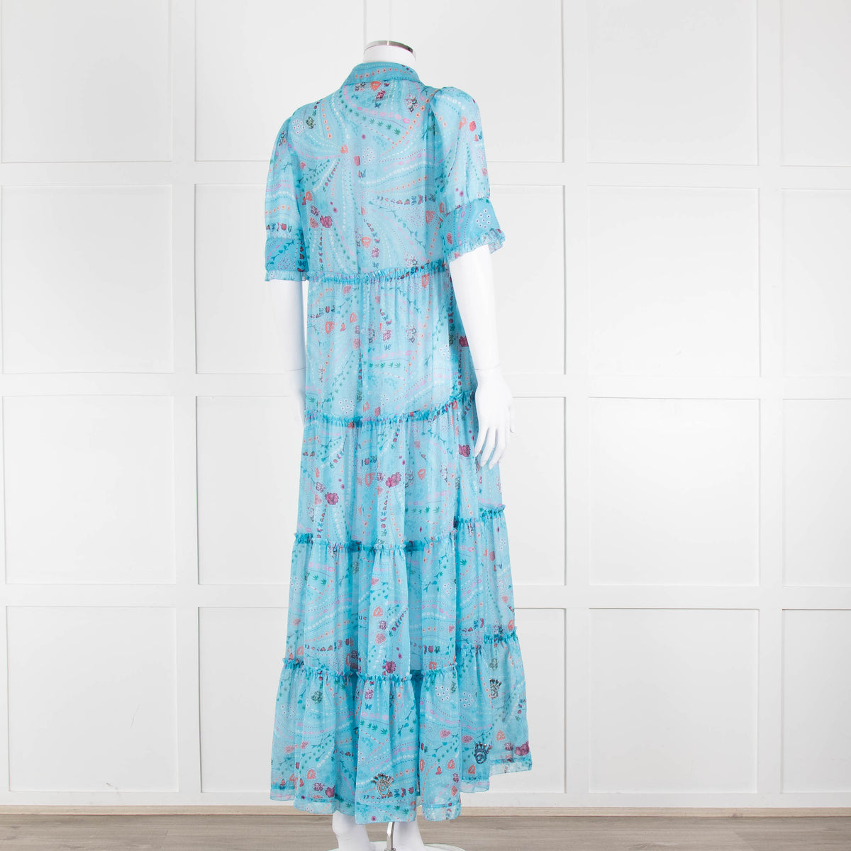 Zadig & Voltaire Turquoise Floral Tiered Maxi Dress