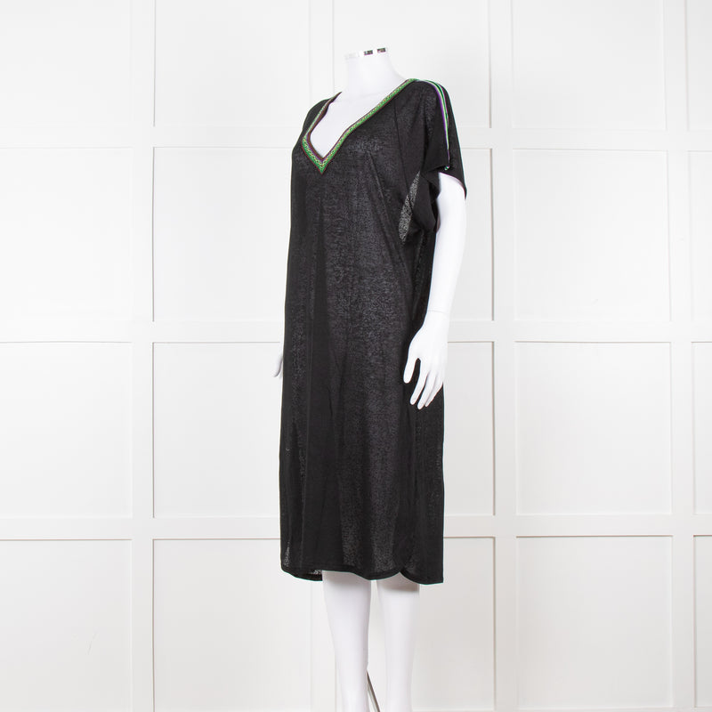 Pitusa Black Cotton Dress With Embroidered Neckline