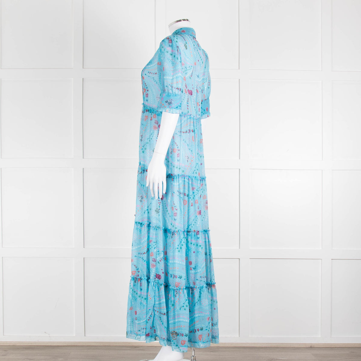 Zadig & Voltaire Turquoise Floral Tiered Maxi Dress