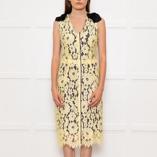 Marc Jacobs Yellow Lace Black Panel Sleeveless Dress