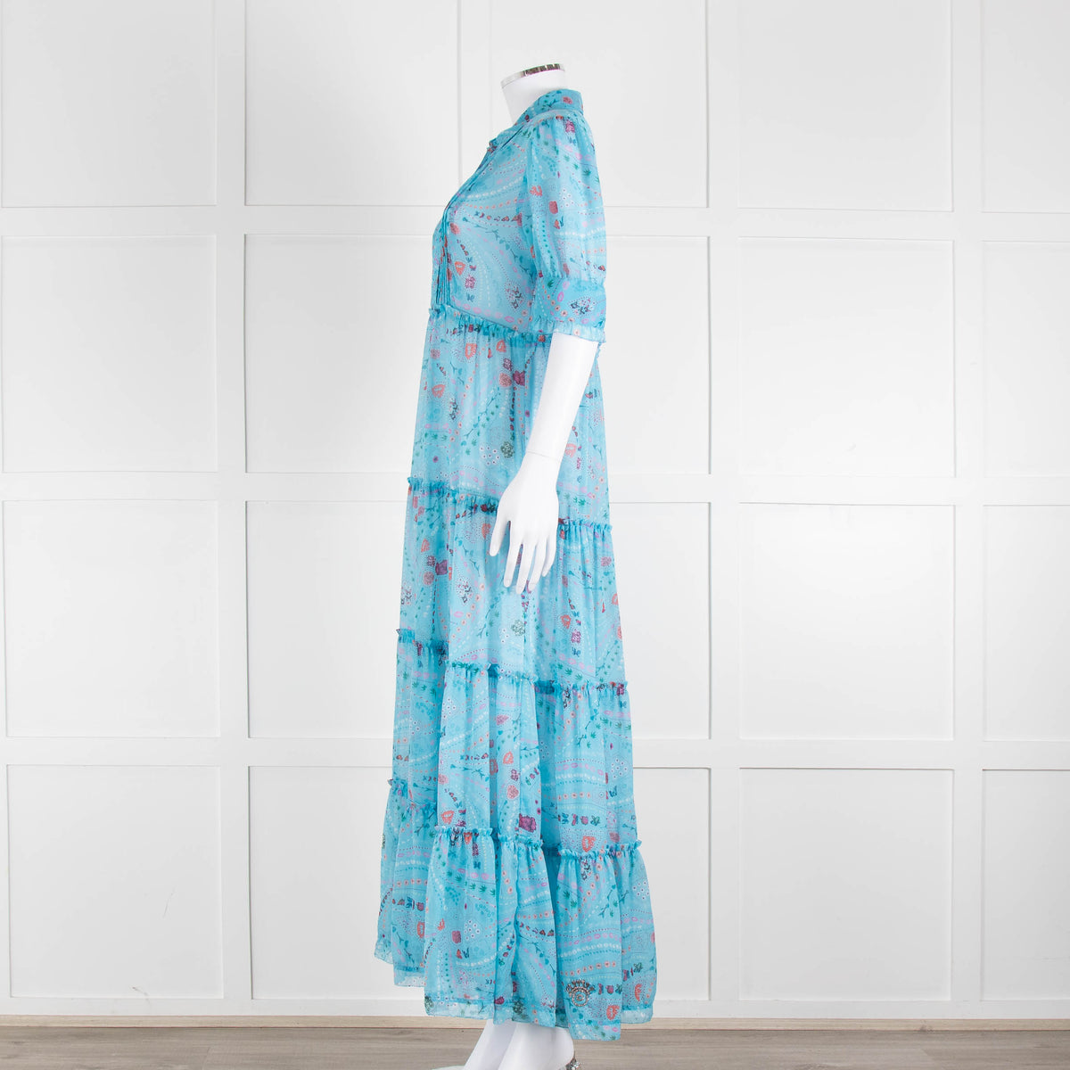 Zadig & Voltaire Turquoise Floral Tiered Maxi Dress