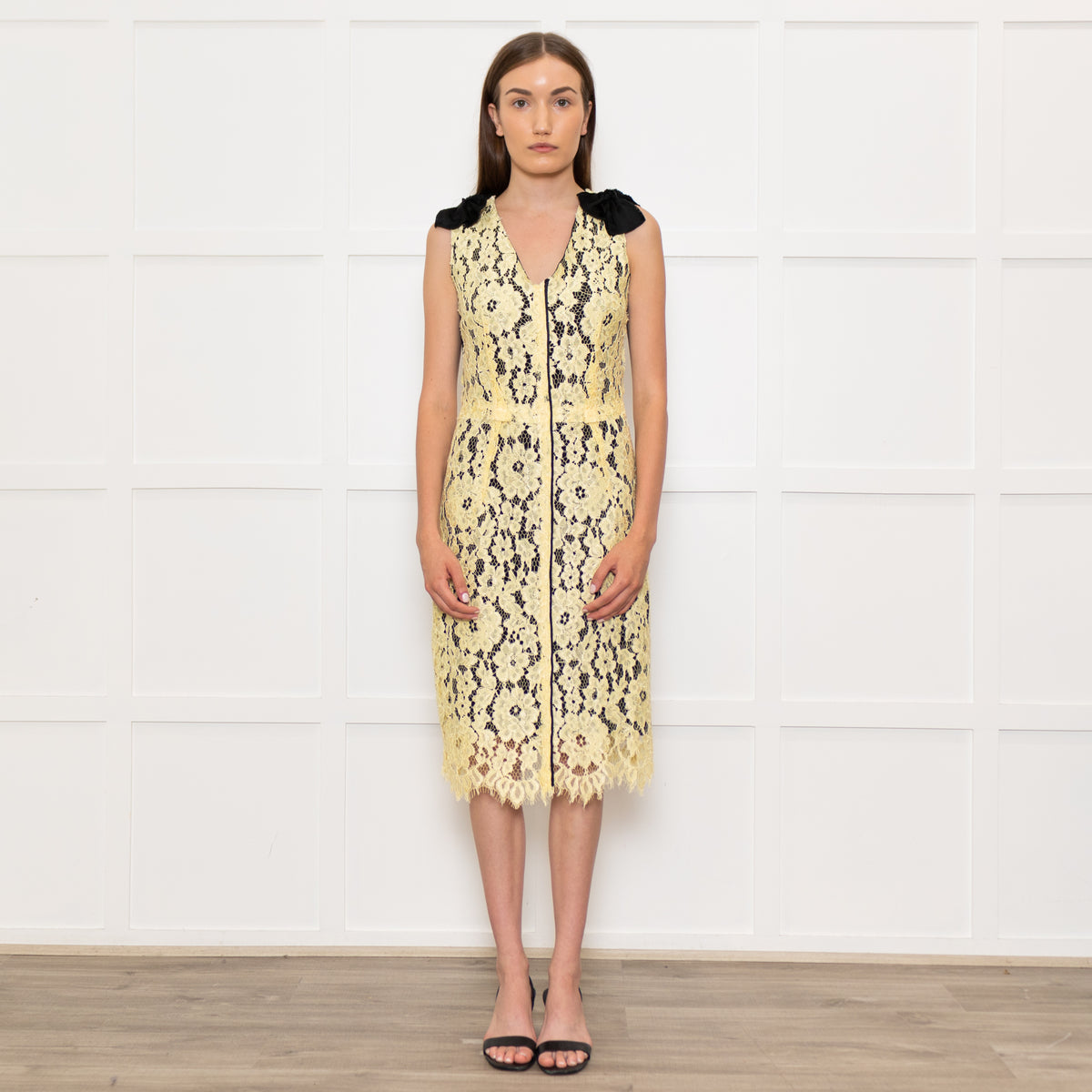 Marc Jacobs Yellow Lace Black Panel Sleeveless Dress