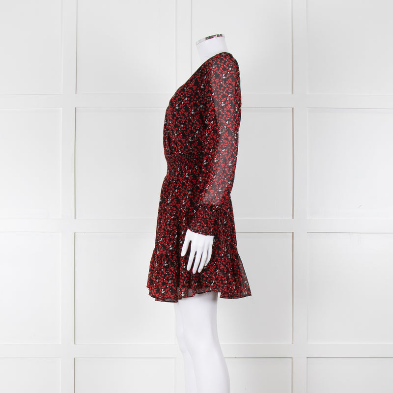 Michael By Michael Kors Black Red Elasticated Waist Mini Dress