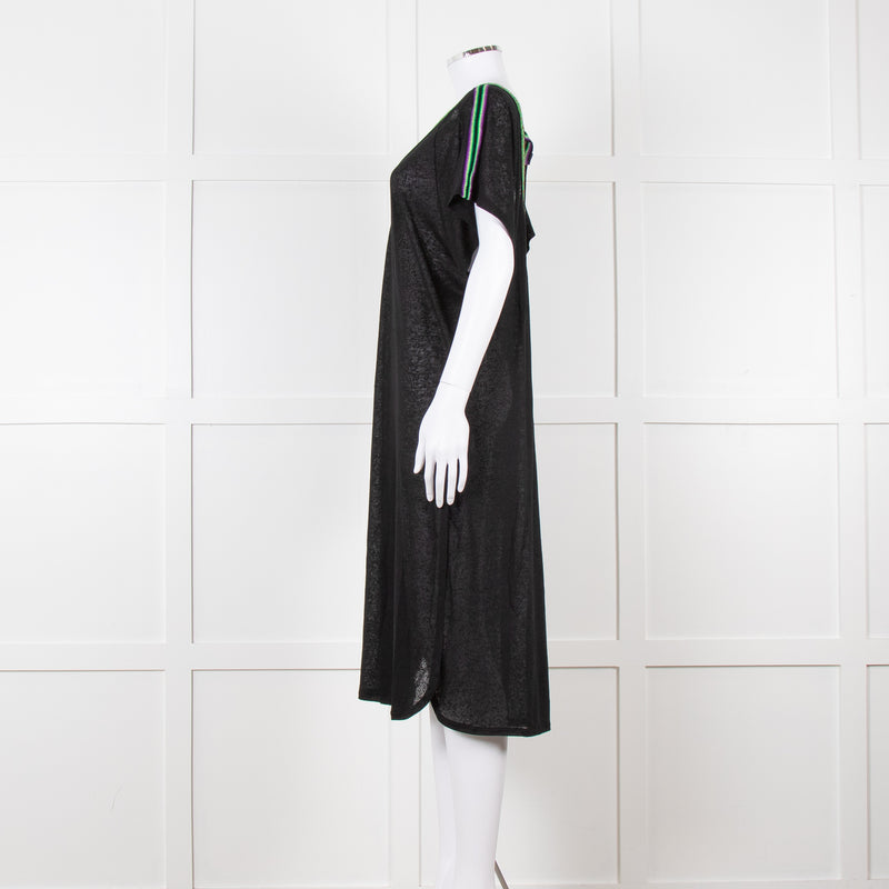 Pitusa Black Cotton Dress With Embroidered Neckline