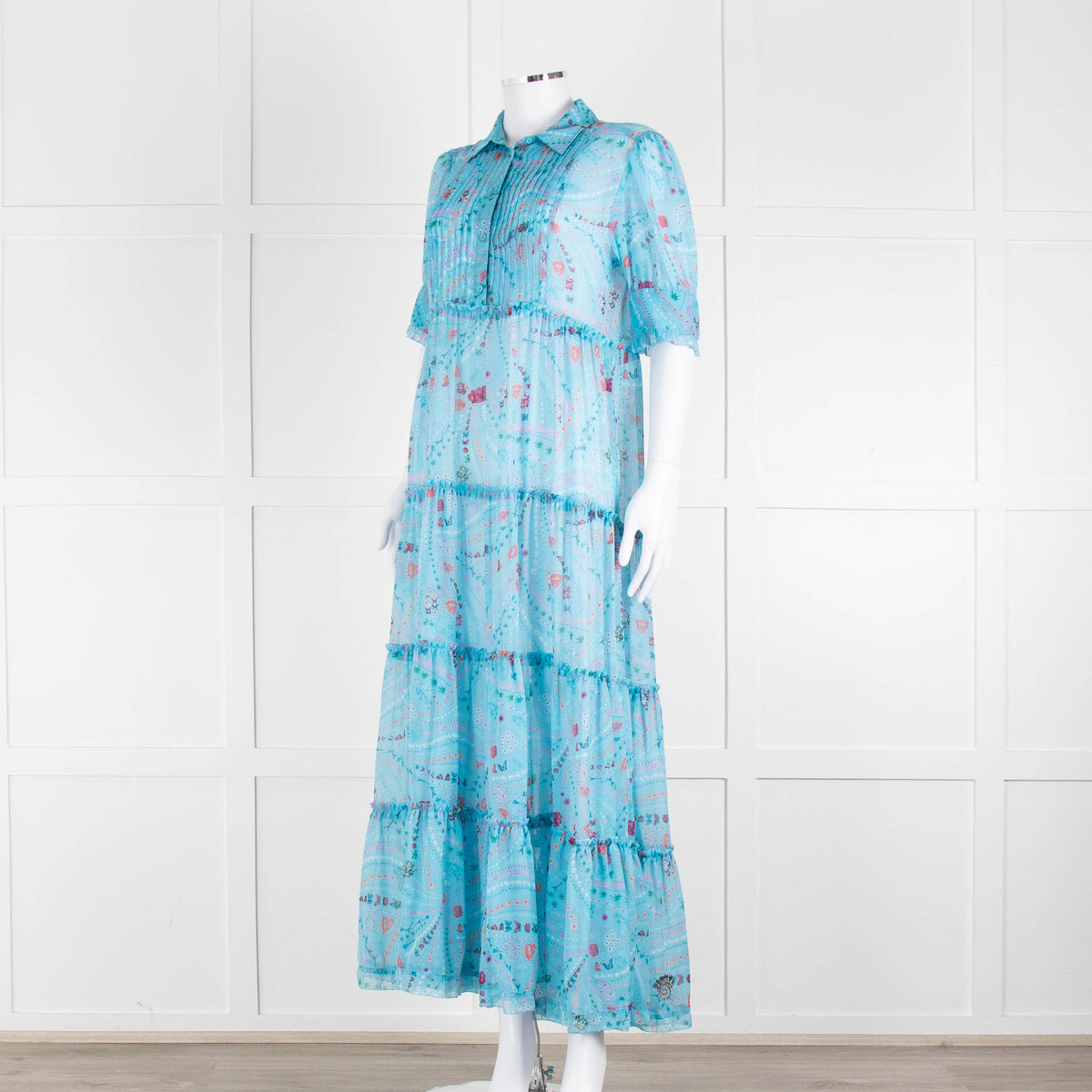 Zadig & Voltaire Turquoise Floral Tiered Maxi Dress