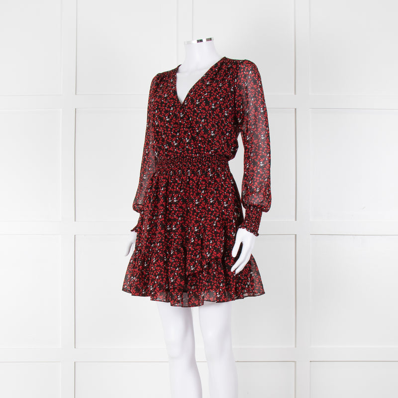 Michael By Michael Kors Black Red Elasticated Waist Mini Dress