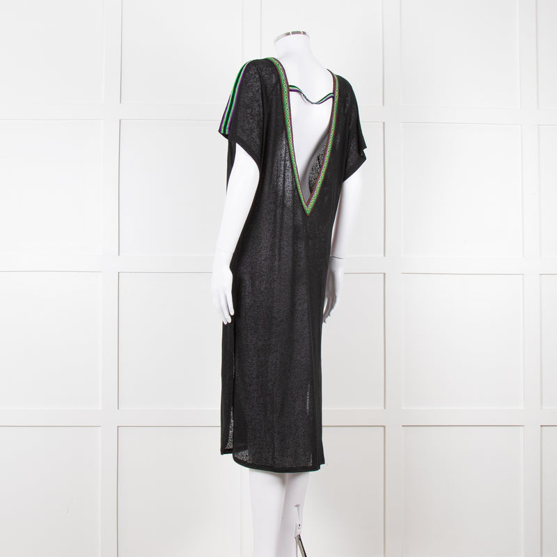 Pitusa Black Cotton Dress With Embroidered Neckline