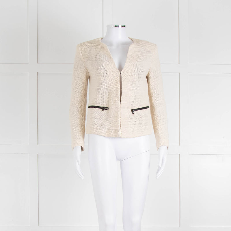 Sandro Cream Crochet Hook and Eye Jacket