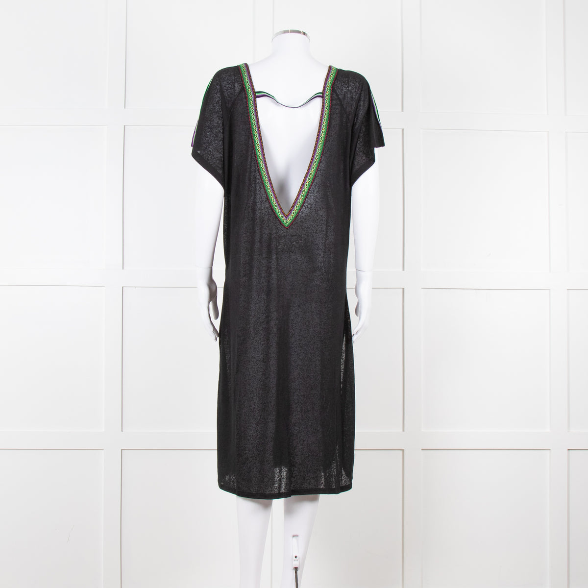 Pitusa Black Cotton Dress With Embroidered Neckline