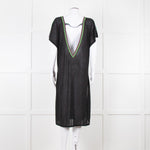 Pitusa Black Cotton Dress With Embroidered Neckline