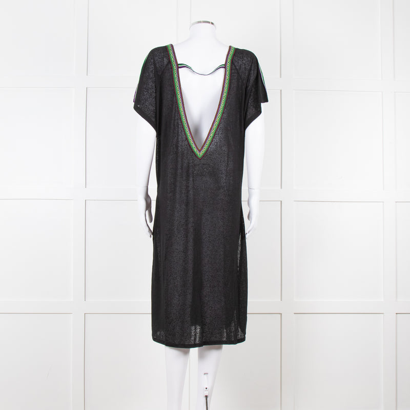 Pitusa Black Cotton Dress With Embroidered Neckline