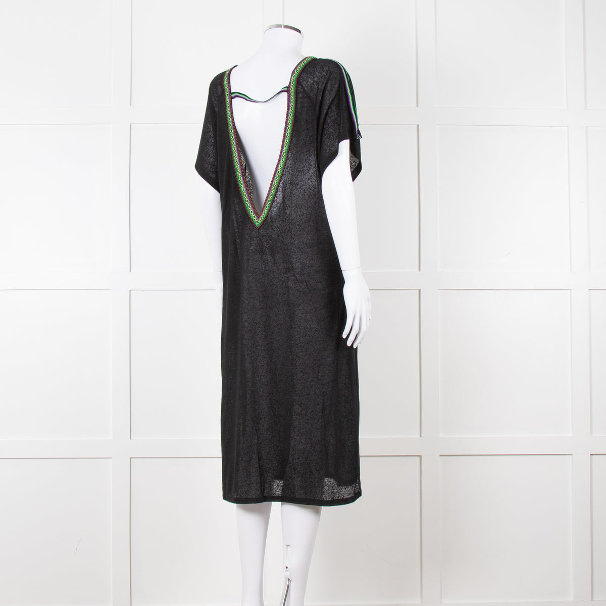 Pitusa Black Cotton Dress With Embroidered Neckline