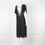Pitusa Black Cotton Dress With Embroidered Neckline
