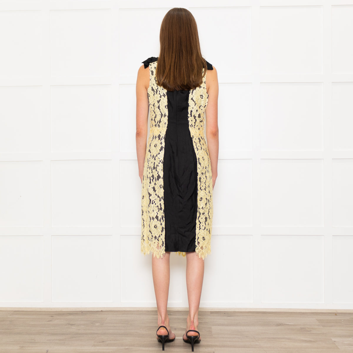 Marc Jacobs Yellow Lace Black Panel Sleeveless Dress