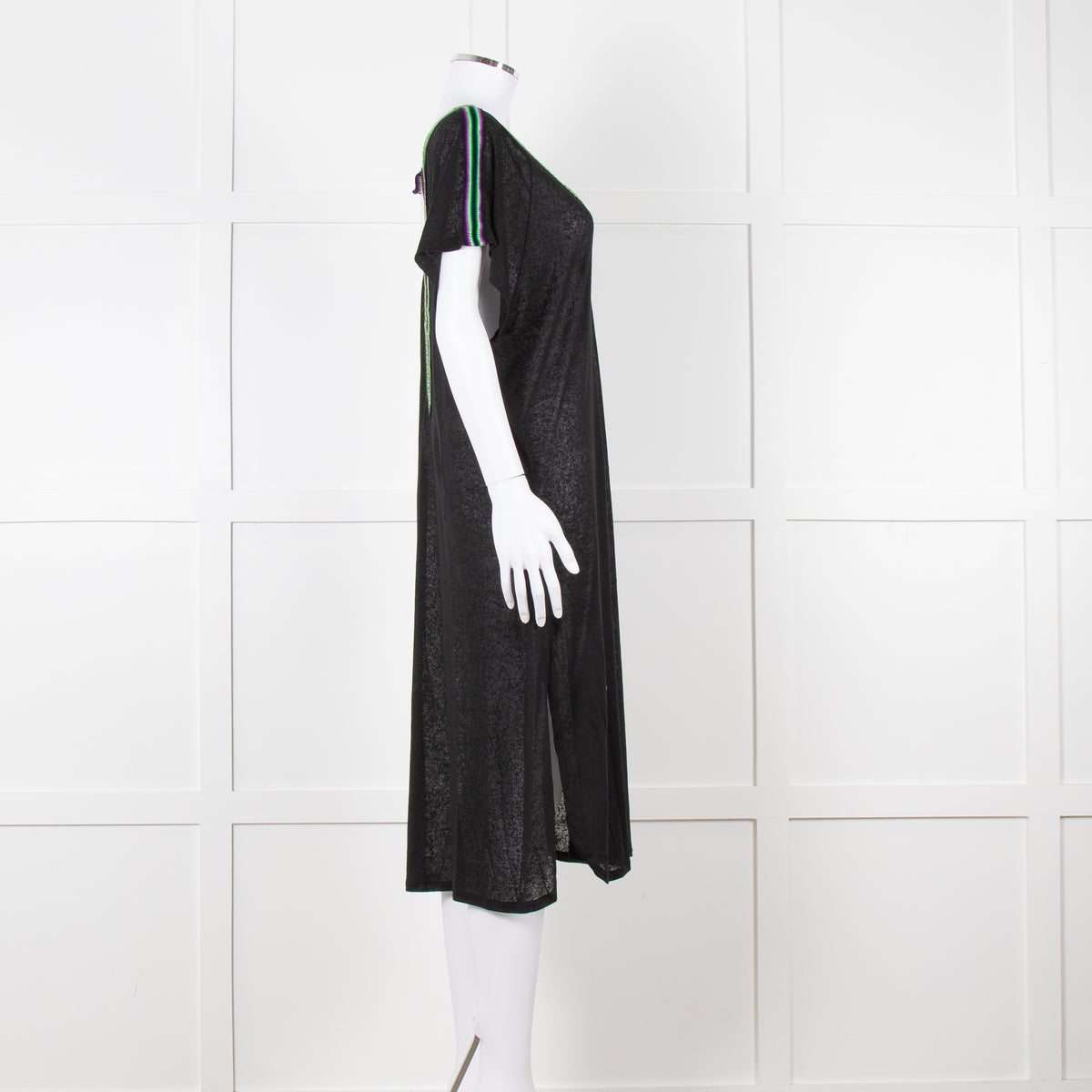 Pitusa Black Cotton Dress With Embroidered Neckline