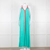 Pitusa Green Maxi Dress With Multicoloured Embroidery Edging