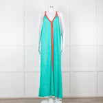 Pitusa Green Maxi Dress With Multicoloured Embroidery Edging
