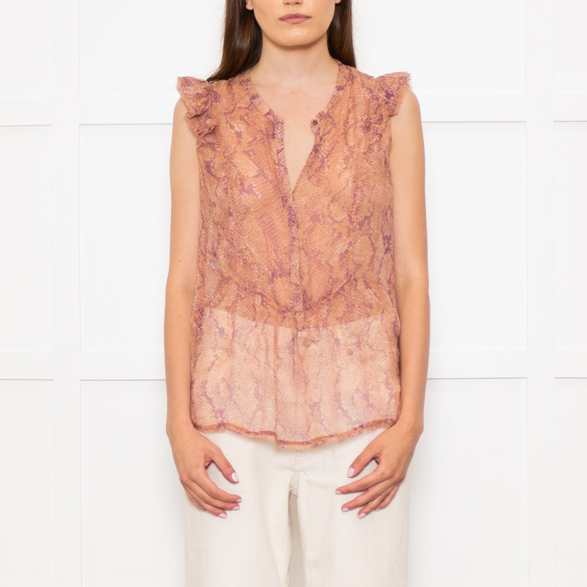 Zadig & Voltiare Pink And Purple Snake Print Sheer Blouse
