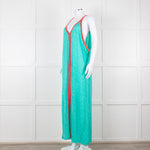 Pitusa Green Maxi Dress With Multicoloured Embroidery Edging