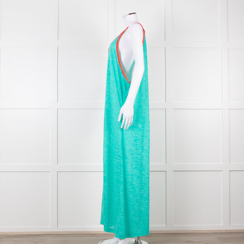 Pitusa Green Maxi Dress With Multicoloured Embroidery Edging